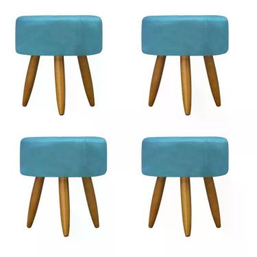 Imagem de Kit 04 Puff Decorativo Redondo - Azul Turquesa Azul Turquesa