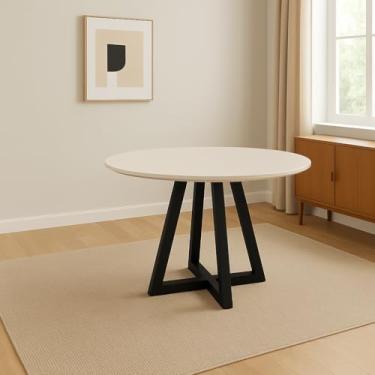 Imagem de Mesa de Jantar Luxo Tampo Mdf/vidro Redonda para 4 Lugares Pés Madeira Maciça Pérola - Preto/off White