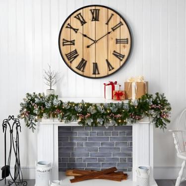 Imagem de Henescribe Relógio de parede grande 76 cm, relógio de parede estilo madeira de metal silencioso operado por bateria para decoração de sala de estar, relógio de parede grande de casa de fazenda, ao ar