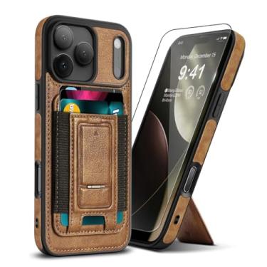 Imagem de FWYANZH Capa de couro para iPhone 17 Pro Max/17 Pro/Air/17, capa carteira dobrável com suporte oculto com compartimento para cartão elástico à prova de choque, capa de proteção comercial, marrom, 17