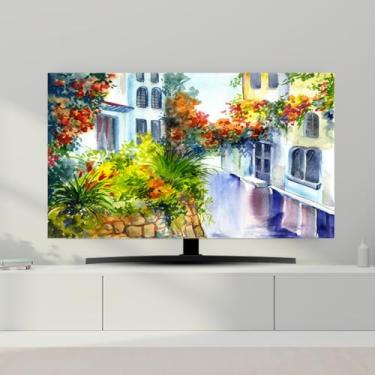 Imagem de Capa de TV para ambientes internos LCD/LED protetor de tela à prova de poeira e sol para tela de computador capa moderna pintura colorida impressa decoração de sala de estar - verde-1||58-60 polegadas