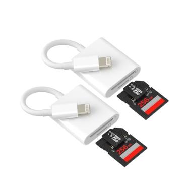 Imagem de Leitor de cartão SD Lightning (pacote com 2) para iPhone 14 13 12 11 Pro Max Leitor de cartão de memória micro SD certificado MFI para fotos de câmera digital da Apple, adaptador de memória, adaptador