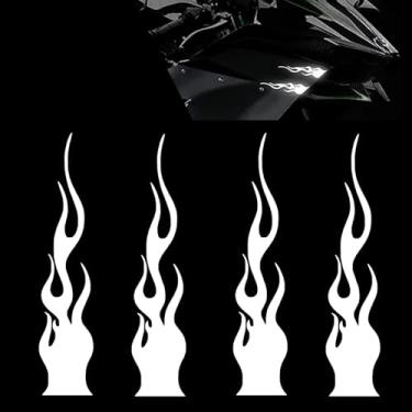 Imagem de Dogary 4 peças de adesivos de chamas de carro, adesivos personalizados refletivos para moldura de espelho retrovisor de capô carlight, acessórios decorativos autoadesivos DIY, universal para a maioria