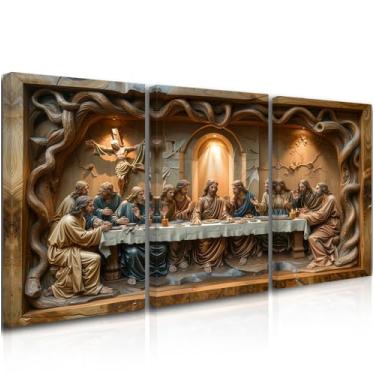 Imagem de GUBIYU Decoração de parede da Última Ceia Cristã Conjunto de 3 Jesus Arte de Parede Emoldurada Cristo Jesus Tela Bíblia Renascentista Pôster Religioso As Últimas Super Imagens para Sala de Jantar Sala