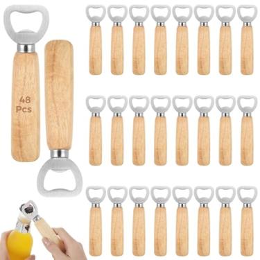 Imagem de Conjunto de 48 abridores de garrafa de vinho e cerveja de aço inoxidável com alças de madeira para eventos especiais e festas