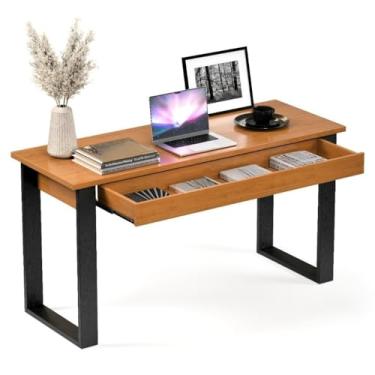 Imagem de Mesa Escrivaninha Em Madeira Para Escritório Estilo Industrial Com Gaveta Cor Canela,escrivaninha,escrivaninha para quarto