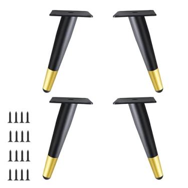 Imagem de Verida Pernas de móveis de 15 cm, conjunto de 4, pernas de mesa de metal de substituição para sofás, cômodas, suportes de TV, cadeiras, mesas-de-cabeceira e móveis, estilo meados do século, preto