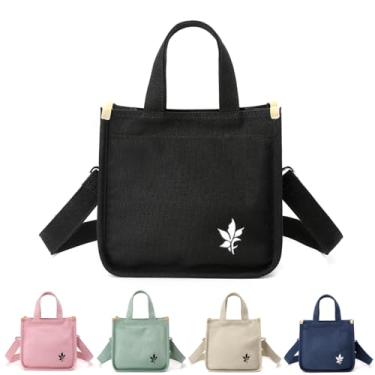 Imagem de Dylon Kailer Bolsa tiracolo de lona, bolsa tiracolo casual, bolsa de mão com zíper bolsos laterais e alça superior (preta, tamanho único)