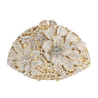 Imagem de MNBVUIW Bolsa de mão floral brilhante com diamantes glamorosos e strass, bolsa de noite para mulheres, banquete, coquetel, formatura, Dourado, prata, Elegante
