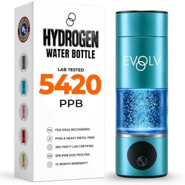 Imagem de EVOLV Gerador de garrafa de água de hidrogênio – Ionizador de água SPE e PEM 5,4 PPM, maior concentração de H2 – Garrafa de água hidrogenada portátil de 227 g – Máquina de água de hidrogênio à prova