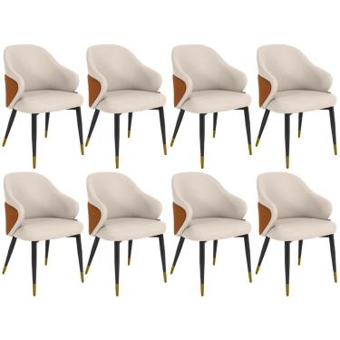 Imagem de Kit 8 Cadeiras De Jantar Estofada Milano Design Italiano Com Encosto Ergonômico - Bege-caramelo