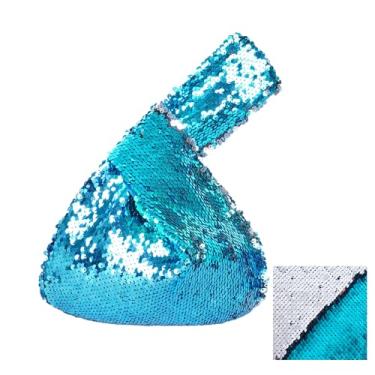 Imagem de Eternal Beauty Bolsa de pulso de lantejoulas, mini bolsa de pulso portátil feminina, bolsa de mão pequena brilhante para a noite, Prata + azul