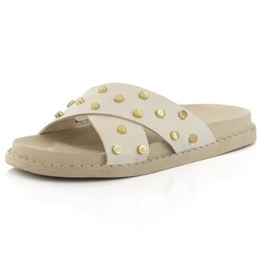 Imagem de Sandalia Casual Papete Feminina Flat Enfeite Metal Brilho Metalizado Plataforma Flatform (BRANCO, BR, Adulto, Numérico, 34)