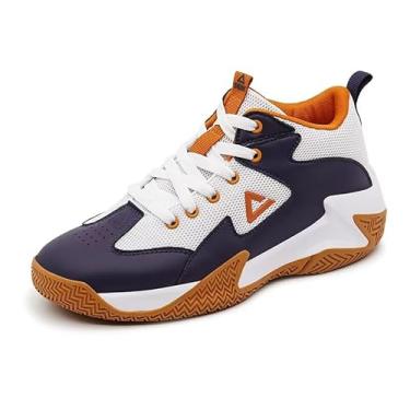 Imagem de PEAK Tênis de basquete infantil para meninos e meninas – leve, respirável, tênis esportivo para esportes internos e externos, Azul/laranja, 15