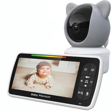 Imagem de 5" Babá Eletrônica, 720P HD Bebê Câmera com Tela, Áudio Bidirecional, Night Vision, Zoom Digital, Economia de energia VOX, Canção de Ninar, Temperatura Ambiente, Monitor de Bebe para Pais Novos