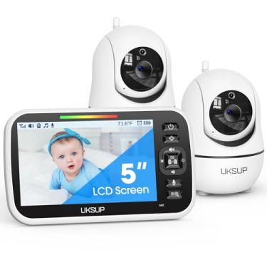 Imagem de UKSUP Monitor de bebê SM663V2 com 2 câmeras – monitor de vídeo de 5 polegadas com panorâmica e inclinação remota, zoom 2x, visão noturna automática, conversa bidirecional, sensor de temperatura
