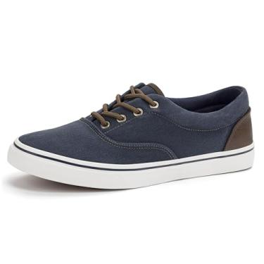 Imagem de Tênis masculino preto clássico cano baixo lona moderno com palmilha macia casual sapatos sociais para homens confortáveis sapatos de caminhada, Lona com cadarço, azul-marinho, 40