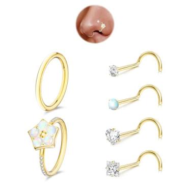 Imagem de davka 6 peças de argolas de nariz de 18 g e 20 g para mulheres e homens, conjunto hipoalergênico de aço 316L articulado/saca-rolhas narina/hélice de septo/piercing de cartilagem, 1.0*8, Aço inoxidável