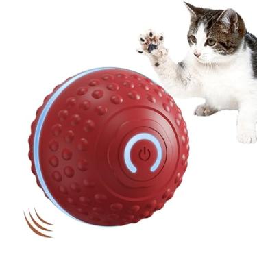Imagem de Bola elétrica para gatos | Bola giratória automática interativa para gatos com luz | Brinquedo elétrico para mastigar gatinhos, suprimentos para animais de estimação para moagem de gatinhos pequenos