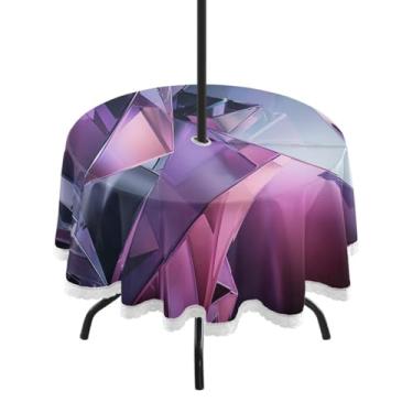 Imagem de GUIJI Toalha de mesa redonda de corte de vidro com orifício para guarda-chuva e zíper para sala de jantar, festa e piquenique ao ar livre - 152 cm