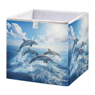 Imagem de SEHANY Cesto de armazenamento dobrável para golfinhos saltadores, organizador de tecido grande, dobrável, para roupas, brinquedos, livros, armário, berçário, 38 x 27 x 17 cm