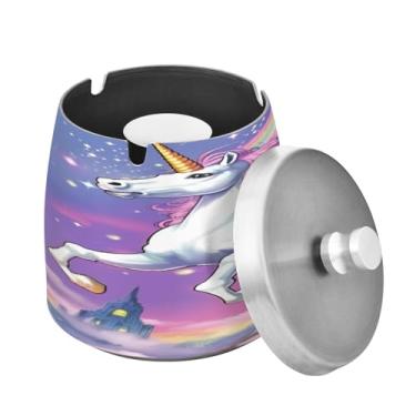 Imagem de Blueangle Cinzeiro de cavalo arco-íris com tampa para cigarros, à prova de vento/chuva, aço inoxidável, sem fumaça, inodoro, cinzeiro para uso interno ou externo (235)