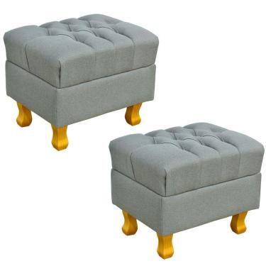 Imagem de Kit 02 Puffs Decorativos París L02 Luis XV Capitone Linho Cinza Escuro - Lyam Decor
