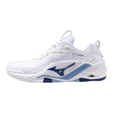 Imagem de Mizuno Tênis de vôlei unissex Wave Stealth Neo 2, Branco/Azul Bellwether, 41/44 BR G