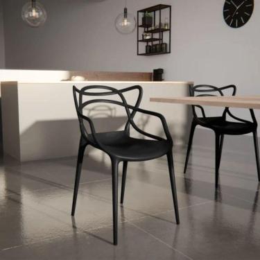 Imagem de Kit 2 Cadeiras Leitura Empilhável Design Moderno Cor:preto