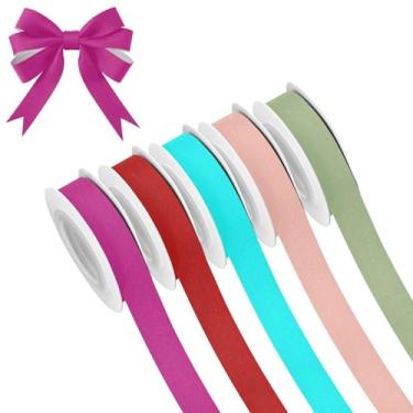 Imagem de SEHANY 5 rolos de fita de Natal de 1,5 cm e 5 jardas fitas coloridas de tecido de cor sólida, fitas de cetim para festivais, fitas decorativas de Natal para embrulho de presente, artesanato faça você