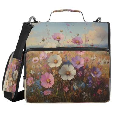 Imagem de Blueangle Pasta com zíper floral Landscapes, bolsa de fichário de 3 anéis de 3 cm comporta 500 páginas, organizador de zíper com vários bolsos com alça ajustável e alça (156)