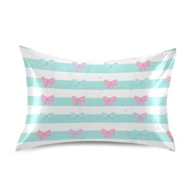 Imagem de SEHANY Capas de almofada de seda Blue Bow para cabelo e pele, capas de almofada de cetim respiráveis macias e refrescantes com fecho de envelope, tamanho king (50,8 x 101,6 cm)