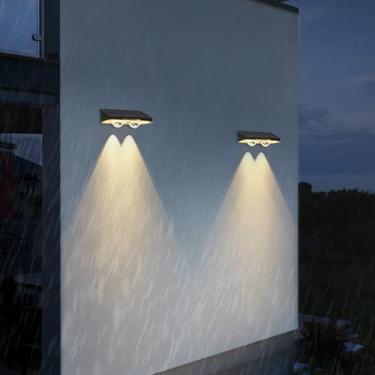 Imagem de GZZBMY Lâmpadas solares LED luzes de parede ao ar livre 2 luzes de lente lâmpada de parede RGB IP65 à prova d'água decoração de jardim ao ar livre iluminação de parede para terraço escada varanda