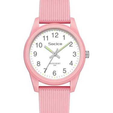 Imagem de SOCICO Relógio analógico infantil para meninos e meninas, fácil de ler, relógio de aprendizagem, à prova d'água, 50 m, pulseira macia para crianças de 4 a 12 anos, ótimo presente para crianças, rosa