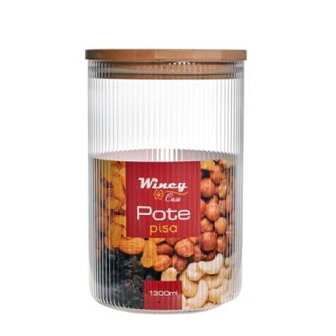 Imagem de Pote De Vidro Prisma Canelado 1,3 Litros Com Tampa De Bambu - Armazenamento Sofisticado Para Cozinha - Wincy - VDA04193