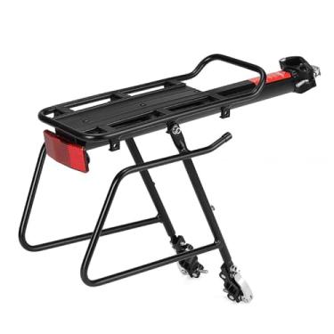Imagem de Suporte para Bicicleta Traseiro com Liberação Rápida de Liga Leve Plegável Asas Largas Design Triangular Cordão Elástico Alta Resistência Refletor Grande Capacidade Carga 50KG Ajusta-se à Maioria das
