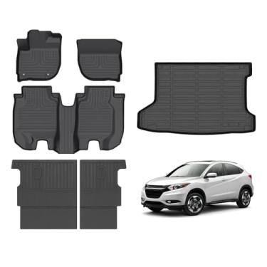 Imagem de Hutisya - Tapetes de chão e forro de carga com conjunto de encosto adequado para Honda HR-V 2016-2022 FWD proteção contra todos os climas antiderrapante e durável TPE conjunto completo de forros