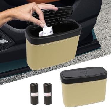Imagem de Wuyaoyao Lixeira de carro com tampa, lixeira automotiva de couro com sacos de lixo, lata de lixo à prova de vazamento para pendurar na porta de carros, mini organizador multiuso de armazenamento de