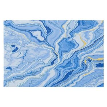 Imagem de CEBUGI Tapete de área 60 x 90 cm, macio, lavável, antiderrapante, com revestimento de borracha, textura de mármore azul, tapetes para sala de estar, quarto, decoração de casa