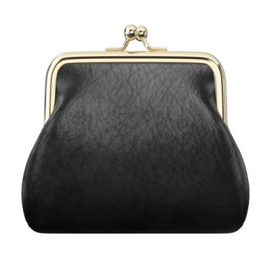 Imagem de Mini porta-moedas vintage de couro encerado a óleo para mulheres, bolsa de moedas compacta, bolsa de couro pequena retrô portátil, bolsa de troca multiuso para cartões, chaves de dinheiro, Preto