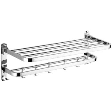 Imagem de Toalheiro de banheiro Toalheiro, perfurador - rack de armazenamento de aço inoxidável ferragens de banheiro duplo com gancho suporte de toalha de banheiro