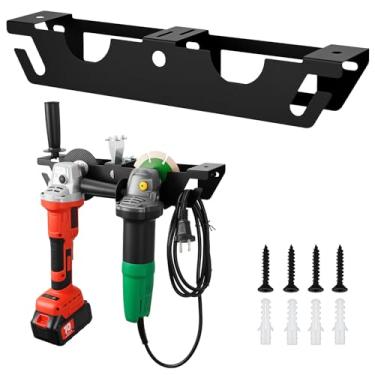 Imagem de CCAENI Suporte de rebarbadora de parede – Rack de armazenamento de 2 compartimentos com cabide, para cortadores, polidores e ferramentas elétricas, perfeito para organização de garagem e oficina
