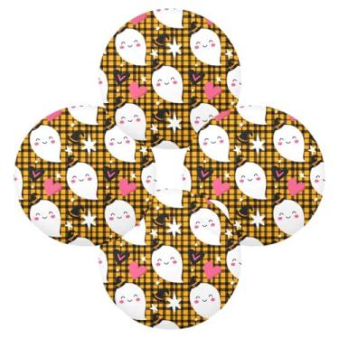 Imagem de Wassud Jogo americano conjunto de 4 fantasmas com chapéus, tapetes de mesa redondos para cozinha e jantar, lavável, resistente ao calor, decoração de mesa 39 cm