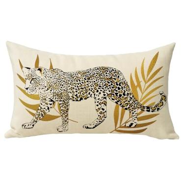 Imagem de Fjfz Capa de almofada decorativa lombar leopardo 30 x 50, guepardo retangular safári animal folhas de deus decoração de casa ao ar livre, vida selvagem fazenda sofá sofá capa de almofada presente de
