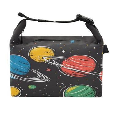 Imagem de STAYTOP Lancheira colorida com sistema solar de desenho animado com fivela, lancheira isolada para meninos e meninas, lancheira térmica para trabalho escolar