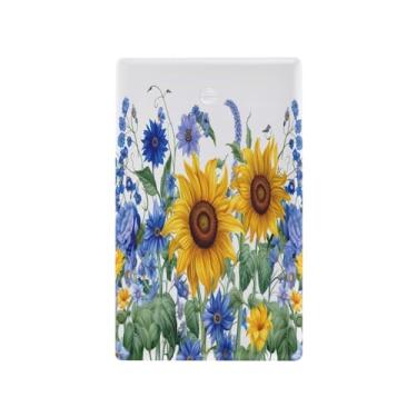 Imagem de Wassud Placa de cobertura de interruptor de luz de girassóis e bluebells, 1 capa de tomada em branco, placa de parede, decoração de casa, sala de estar, quarto, decoração