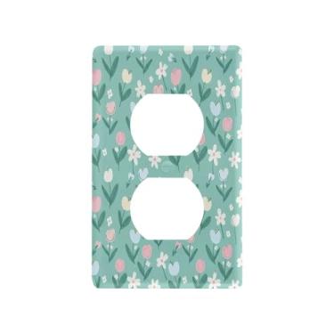 Imagem de Wassud Tulipas Interruptor de Luz Placa Decorativa para Tomadas Elétricas Duplex 4,53 x 2,76 Polegadas