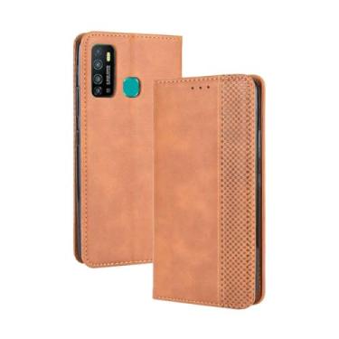 Imagem de Capa flip de couro para Infinix Hot 9,Flip magnético retro,Caso de telefone de couro PU,Design de carteira com 3 slots de cartão e 1 clipe de dinheiro -Brown
