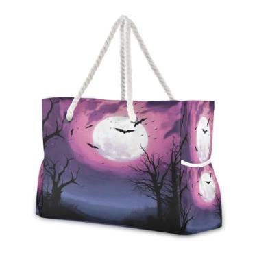 Imagem de Wassud Bolsa de praia grande florestal iluminada pela lua, para mulheres, impermeável, à prova de areia, bolsa de viagem com zíper e bolso para piscina, academia, acampamento