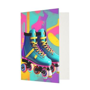 Imagem de Patins coloridos retrô estampados cartões comemorativos para todas as ocasiões cartões de notas em branco versáteis com envelopes 11,4 x 15,2 cm
